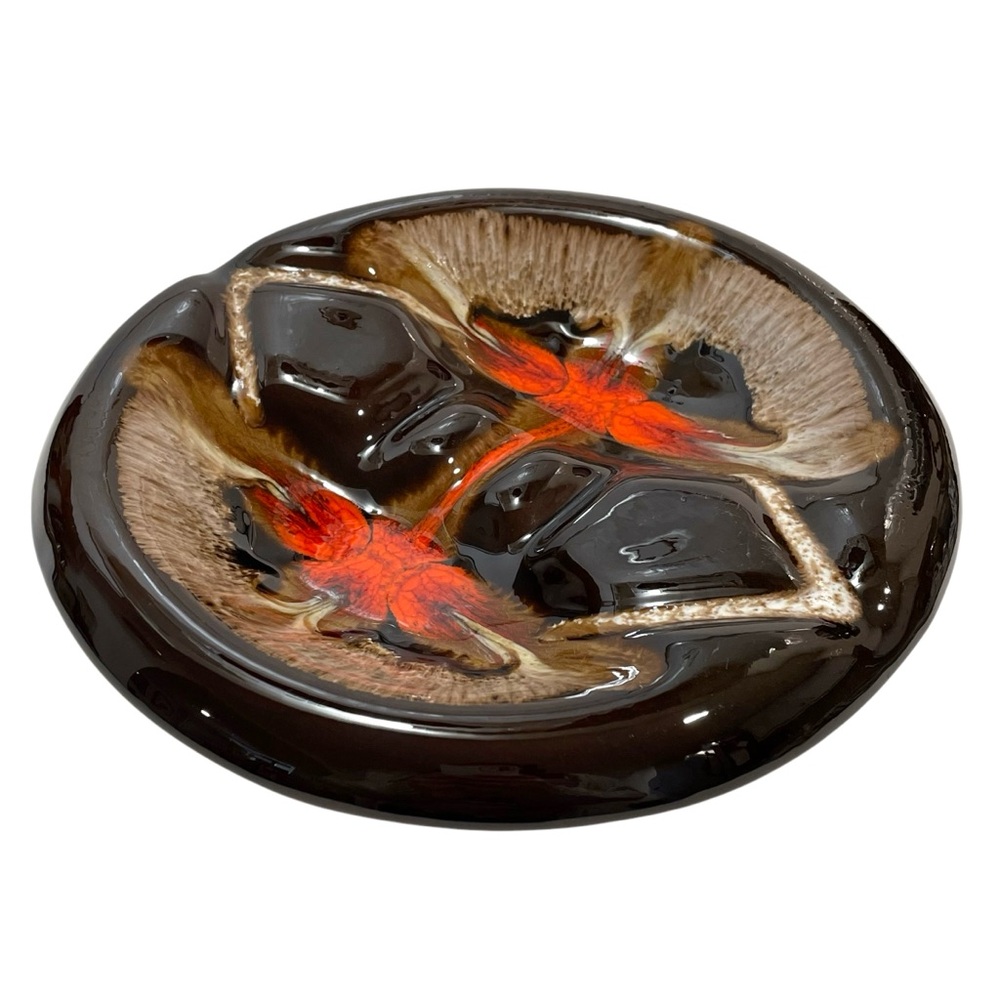 Vintage 1960s Maurice Chalvignac Pottery Art Cigar Ashtray Orange & Brown Glaze